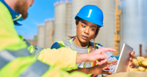 Construction Lady with tablet