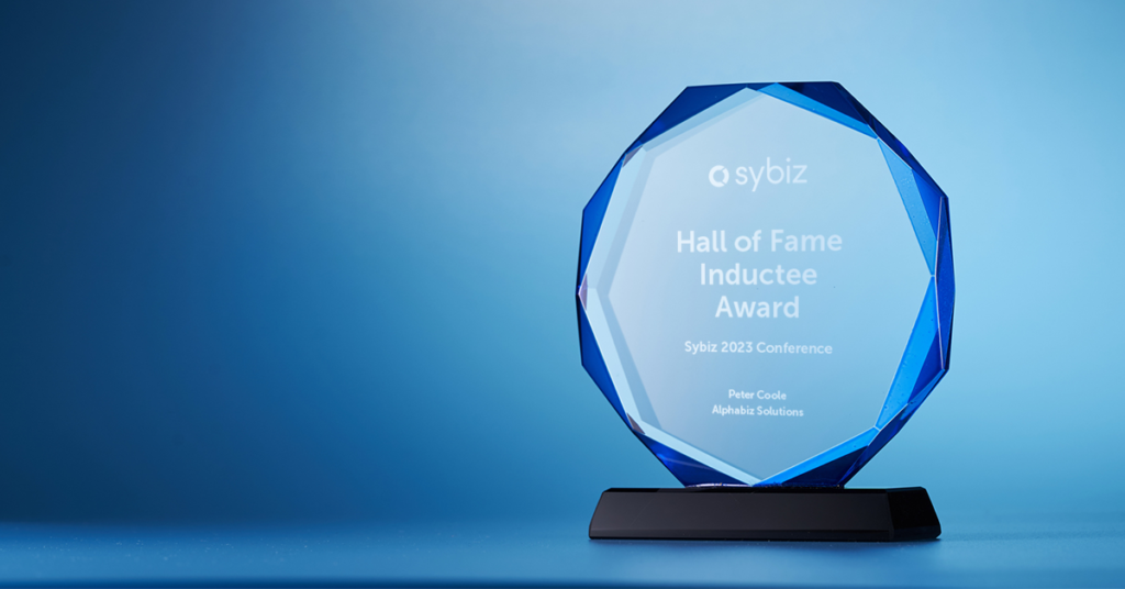 image of sybiz hall of fame award with peter cooles in it