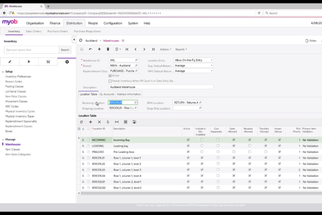 inventory management flexible locations within warehouses