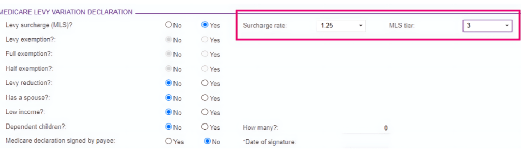 Medicare Levy Variation Declaration 2024 EOFY MYOB Advanced Payroll