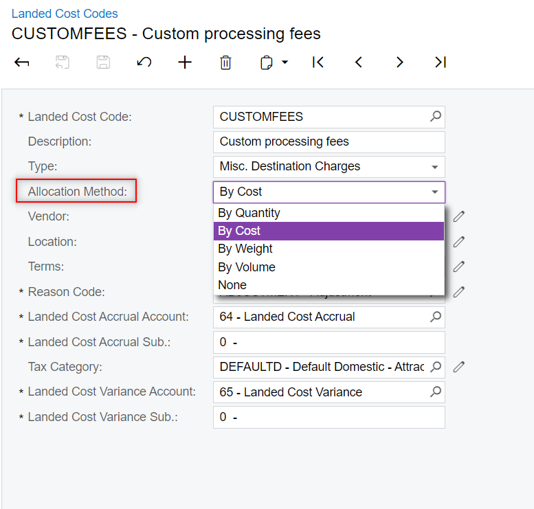 allocation method for landed costs inventory costs