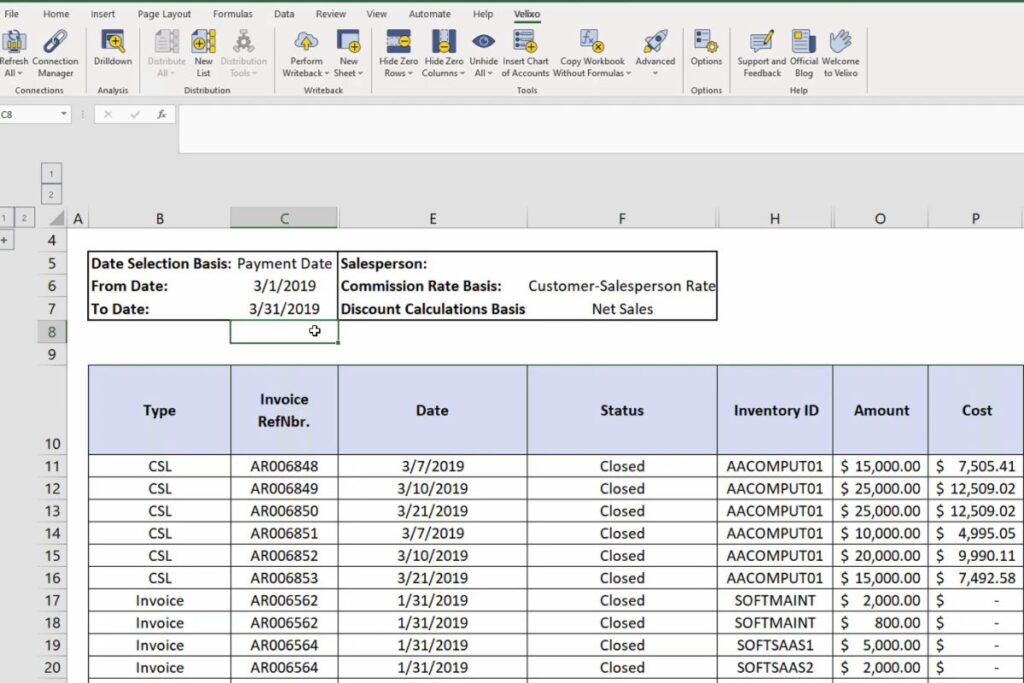 Excel with velixo data push function