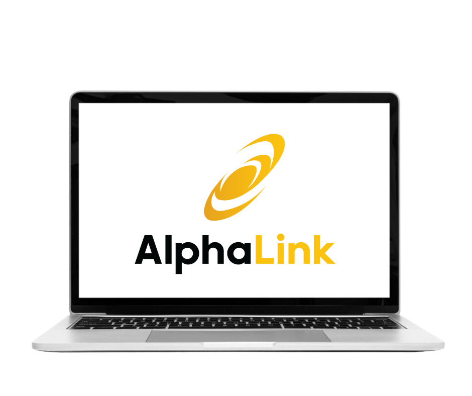Alphalink logo on a desktop view
