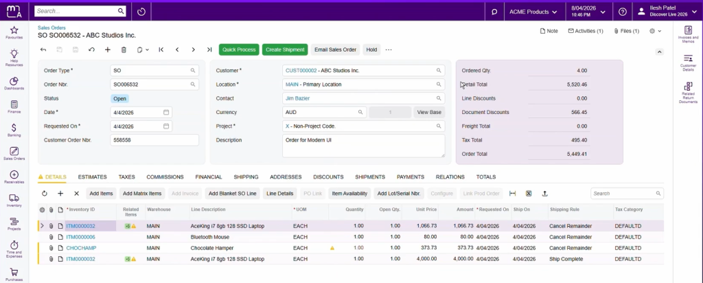 MYOB Acumatica 25 R2 Modern UI