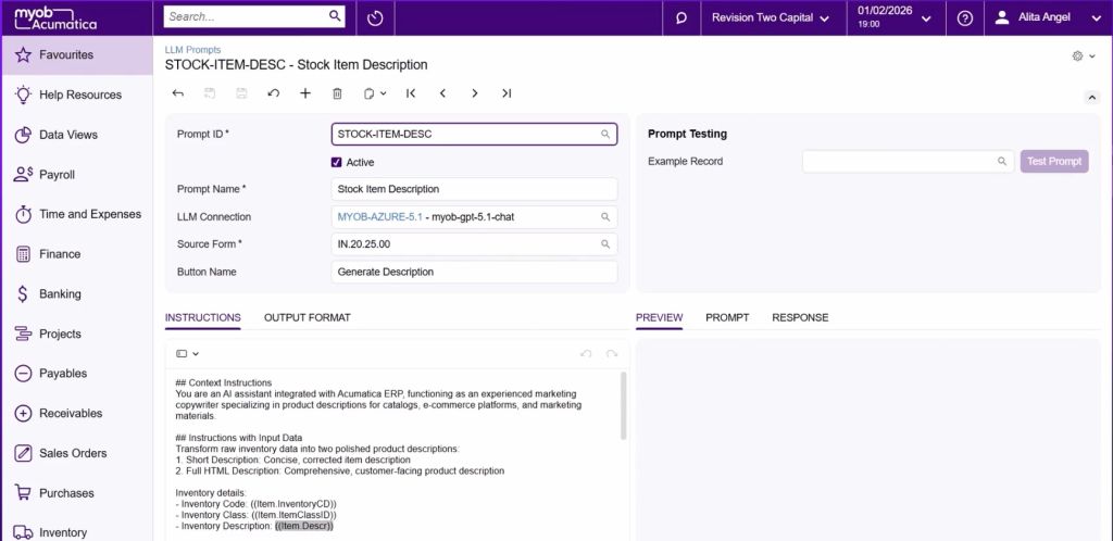 MYOB Acumatica 25 R2 AI Studio