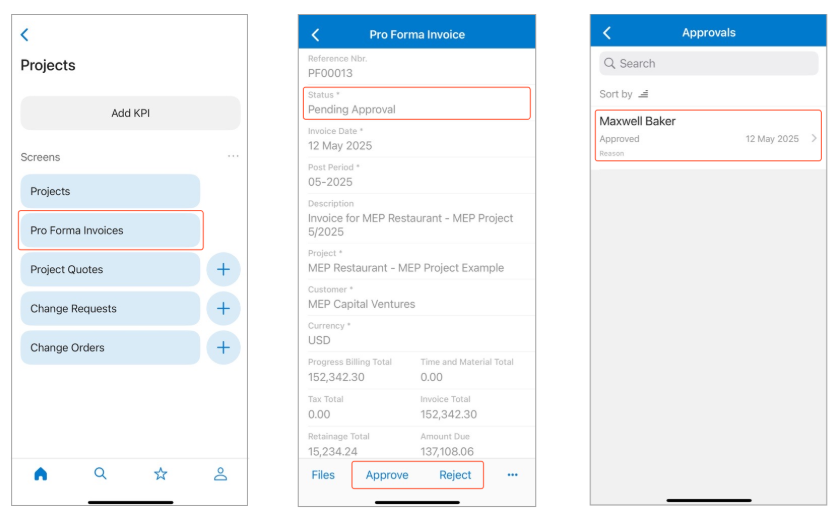 MYOB Acumatica 25 R2 Mobile App: Change Orders and Approvals