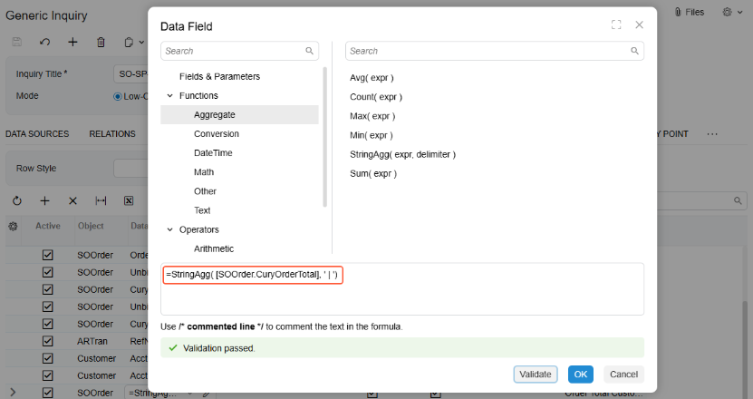 MYOB Acumatica 25 R2 New Aggregate Function for Generic Inquiries